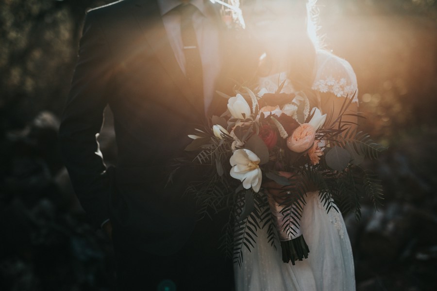 Wedding portrait with a bridal bouquet